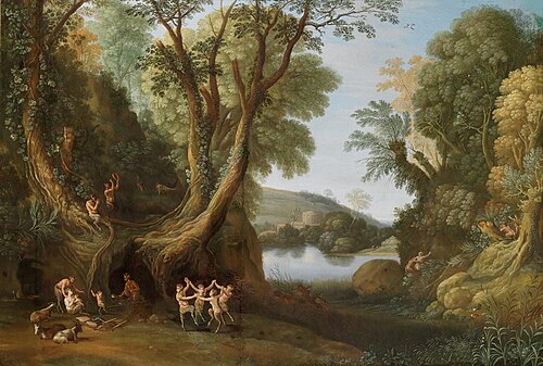Fauns in a wooded landscape, , Paul Bril