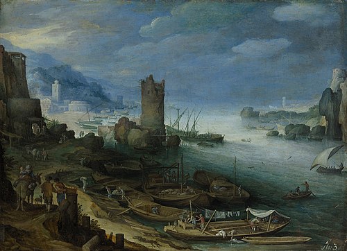 Flußlandschaft mit Turmruine, 1600, Paul Bril