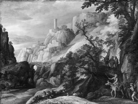Italianiserend berglandschap met de Emmausgangers?, 1604, Paul Bril