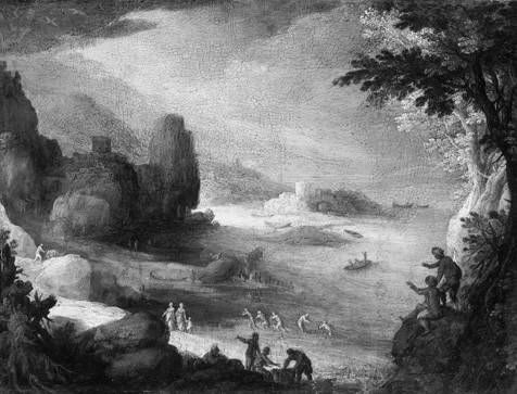 Landschaft mit Ausblick auf eine Meeresbucht, 1595, Paul Bril