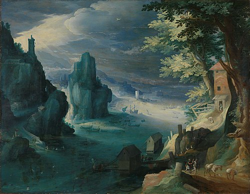 Ships at a rocky coast, 1700, Paul Bril