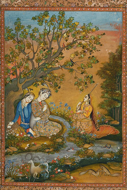 Miniature pasted on an album leaf. ‘Lovers in a Landscape’, 1760, Mir Kalan Khan