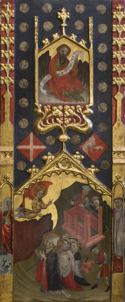 Retablo de San Miguel (a): The Prophet Ezekiel; Apparition of St. Michael to the Bishop of Comba (Fo, 1405, Pere Lembrí