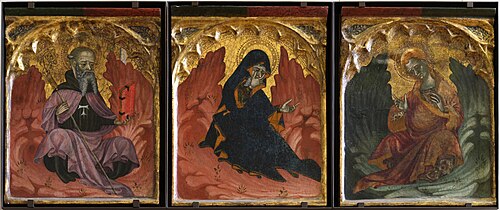 La Vierge de douleur et Saint Jean l’Évangéliste et Saint Antoine, 1410, Pere Lembrí