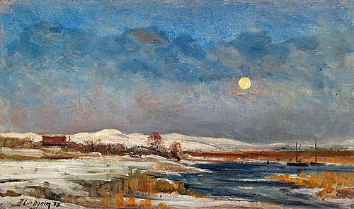 Moonlit winter landscape, 1876, Berndt Lindholm