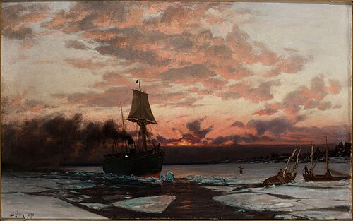 Ångbåt i isen, 1878, Berndt Lindholm