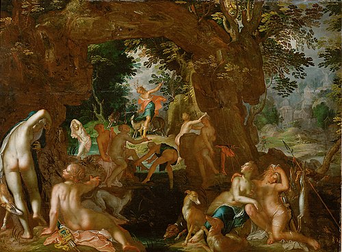 Actaeon is changed into a stag and killed by his own dogs, 1607, Joachim Wtewael