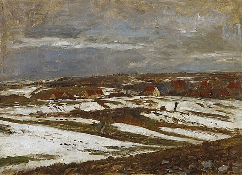 Landschaft in letztem Schnee bei Weimar / Landschaft bei Weimar während der Schneeschmelze, 1882, Paul Baum
