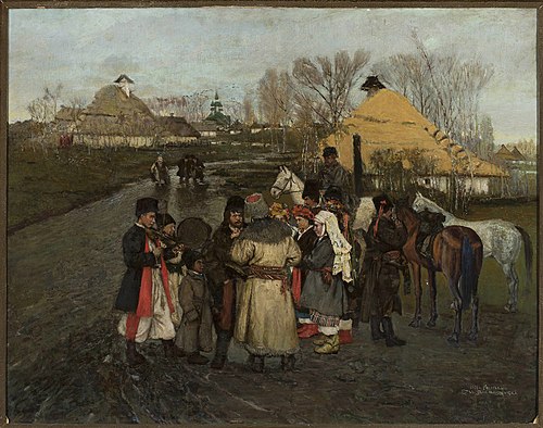 Talking on a rural road, 1921, Stanisław Masłowski