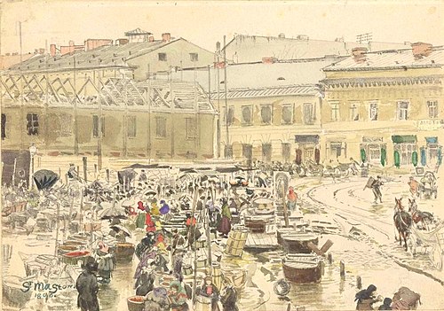 Targ za Żelazną Bramą w Warszawie, 1884, Stanisław Masłowski
