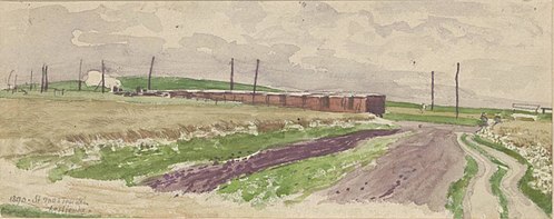 Pociąg, pejzaż z pociągiem towarowym, 1890, Stanisław Masłowski