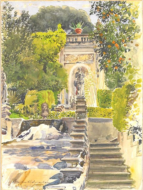 Fontanna w ogrodach Palazzo Colonna w Rzymie, 1904, Stanisław Masłowski