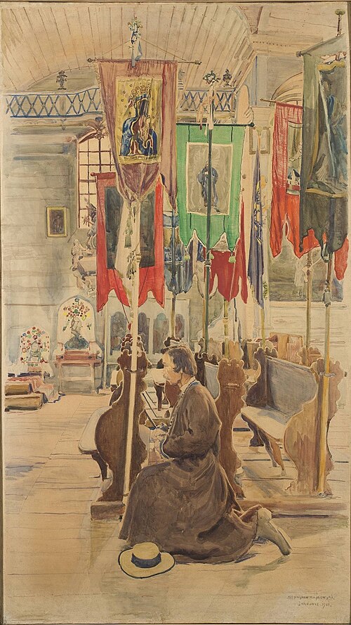 Interior of the church in Garbow, 1901, Stanisław Masłowski