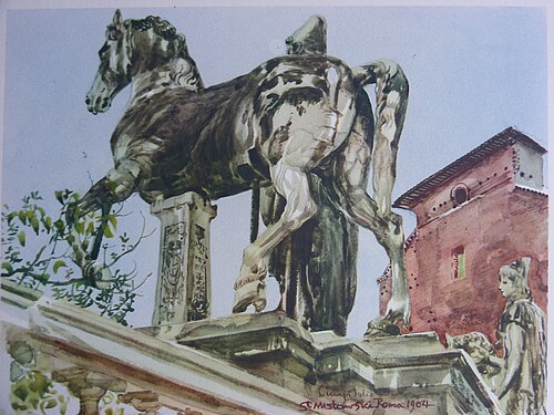 The Horse statue in the entrance to Capitoline Hill, 1904, Stanisław Masłowski