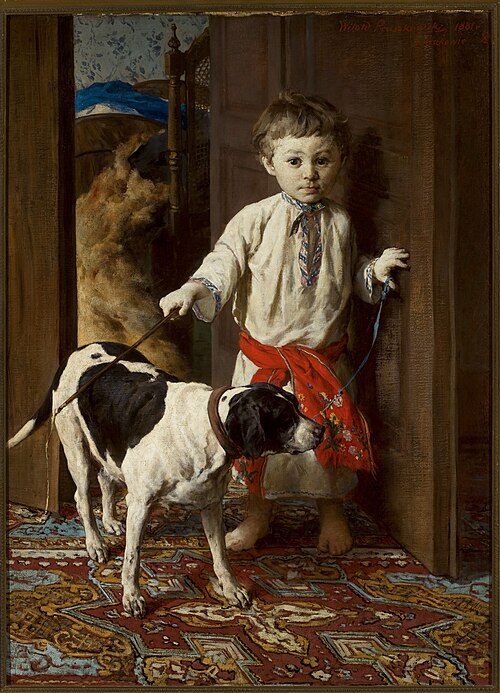 Artist’s son with a dog, 1881, Witold Pruszkowski