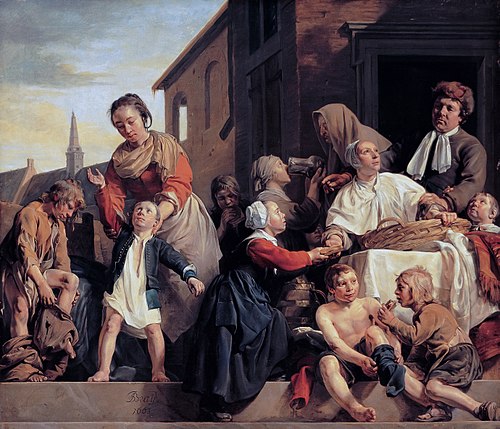 Caring for children at the Orphanage in Haarlem: three Acts of Mercy, 1663, Jan de Bray