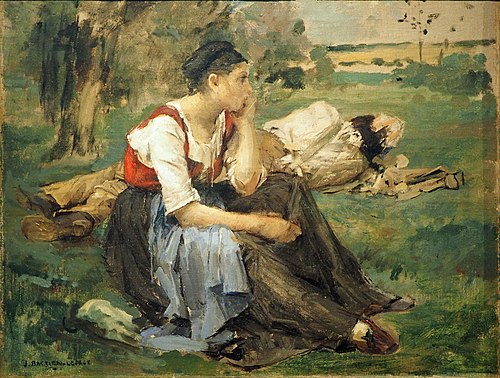Femme assise dans l'herbe près d'un homme endormi, 1877, Jules Bastien-Lepage