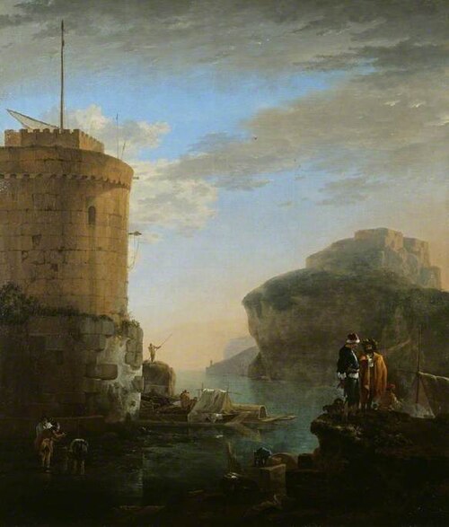A Mediterranean Coastal View with Shipping and Mariners by a Fort, 1650, Jan Asselyn
