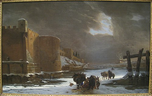 Douves gelées devant les murailles d'une ville, 1647, Jan Asselyn