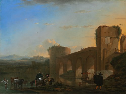 The Tiber River with the Ponte Molle at Sunset, 1650, Jan Asselijn