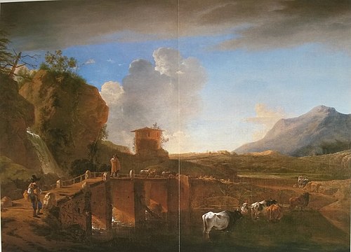 Italianate landscape with bridge near Tivoli, 1649, Jan Asselijn