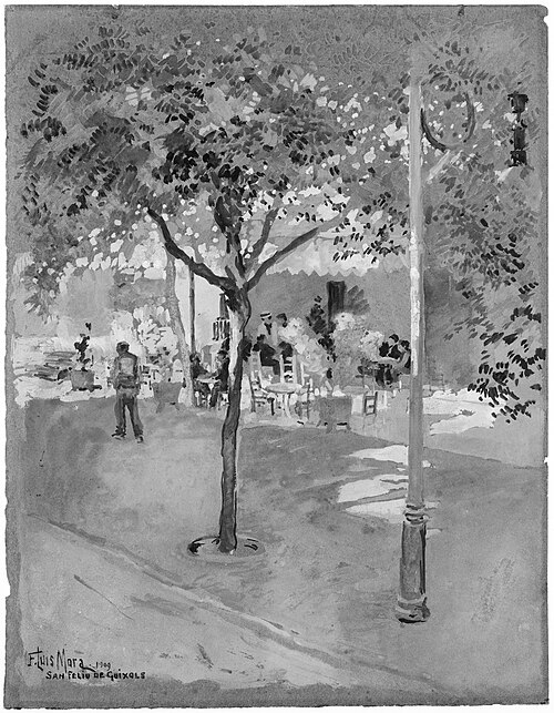 Street Cafe—San Felio de Quixols, 1909, Francis Luis Mora
