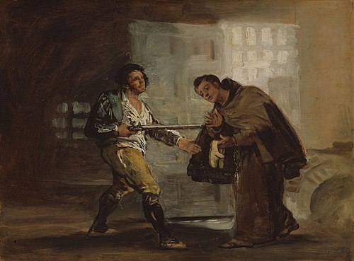 Friar Pedro Offers Shoes to El Maragato and Prepares to Push Aside His Gun, 1806, Francisco de Goya