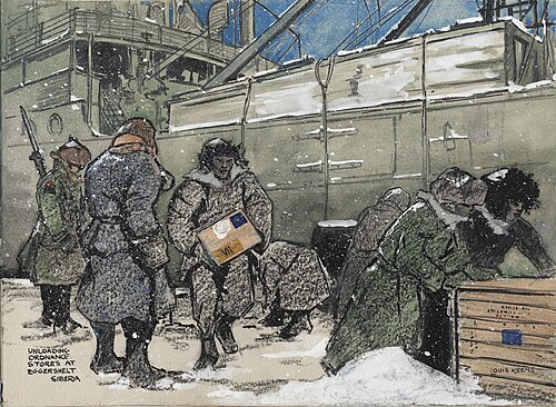 Unloading Ordnance Stores, Eggershelt, 1919, Louis Keene