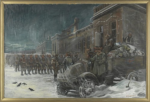Canadians Outside the Depot, Siberia, Russia, 1919, Louis Keene