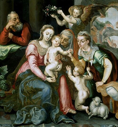 Die Heilige Familie mit Anna, Elisabeth, Johannes und einem Engel, , Frans Floris I