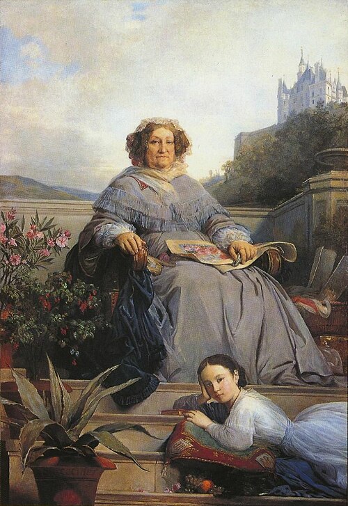 Portrait de la veuve Clicquot, née Ponsardin et de son arrière petite-fille, Anne de Mortemart, 1860, Léon Cogniet