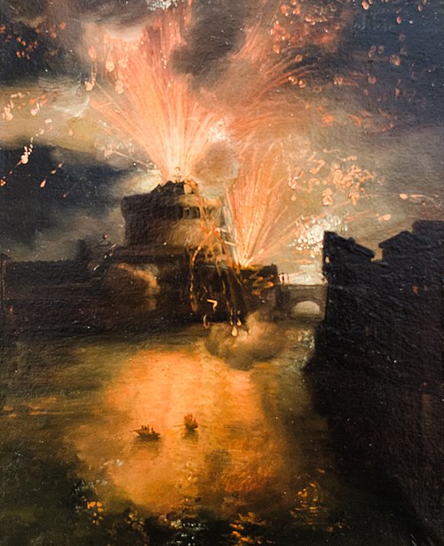 Feu d'artifice au château Saint-Ange à Rome, , Léon Cogniet