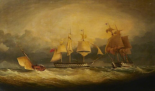 HMS Queen and Princess Royal in a stormy sea, , Edward Augustus Inglefield