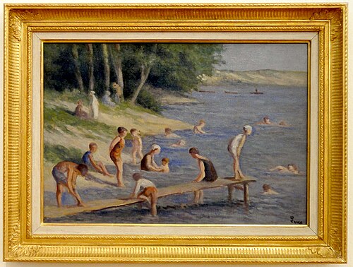 La plage de Méricourt, baignade, 1917, Maximilien Luce