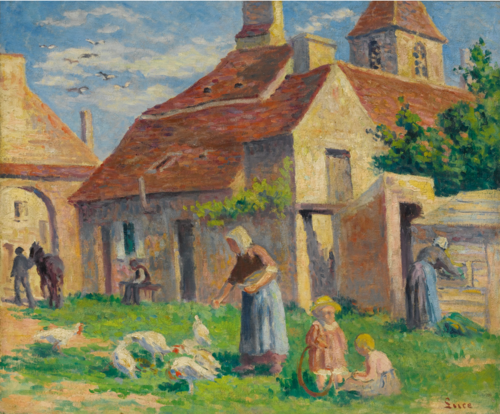 BESSY-SUR-CURE, LA PROVENDE DES POULES, 1907, Maximilien Luce