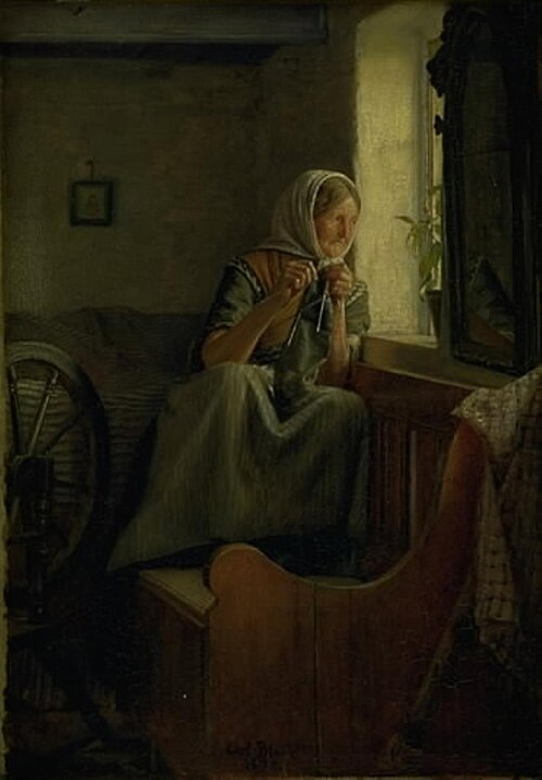 En gammel bondekone, der ser ud af et vindue, 1874, Carl Heinrich Bloch