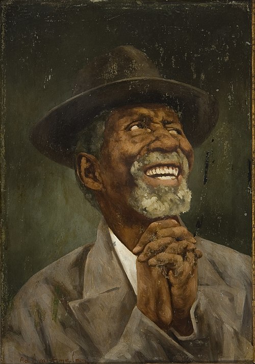 Negro Sorridente com Chapéu Mãos Cruzadas, 1901, Adrien Henri Vital van Emelen