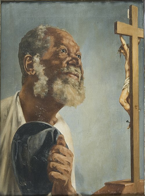 Negro com Chapéu na Mão Olhando Para um Crucifixo, 1901, Adrien Henri Vital van Emelen