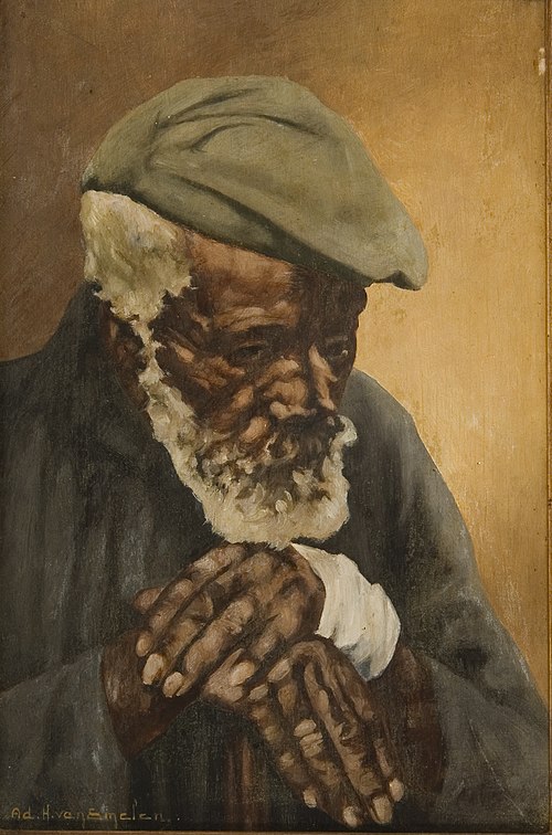 Negro Mãos Cruzados Sobre Bengala, 1901, Adrien Henri Vital van Emelen