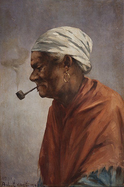 Mulher com Cachimbo, Turbante Branco, 1901, Adrien Henri Vital van Emelen