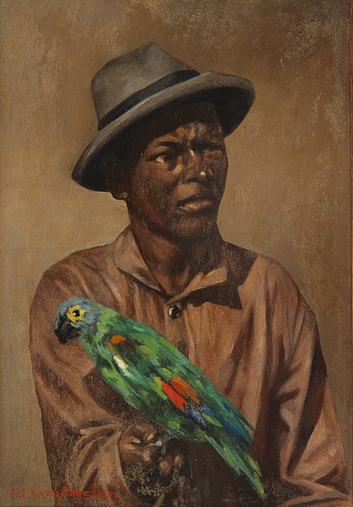 Negro com Chapéu e Papagaio, 1901, Adrien Henri Vital van Emelen