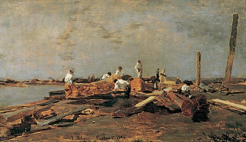 Flößer an der Theiß, 1874, Tina Blau