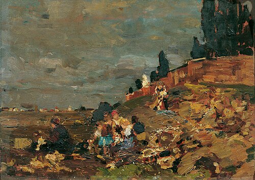 Kinder an der Friedhofsmauer, 1888, Tina Blau