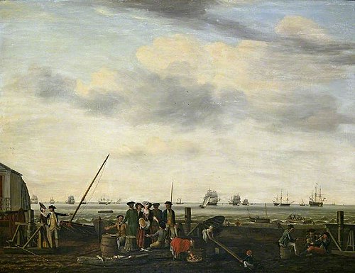 Shore scene with shipping, 1778, Francis Holman
