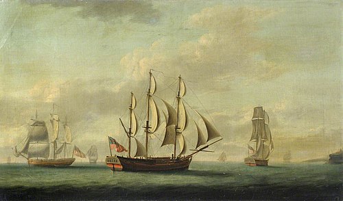 The ship 'Nicholas and Jane' in a calm sea, , Francis Holman