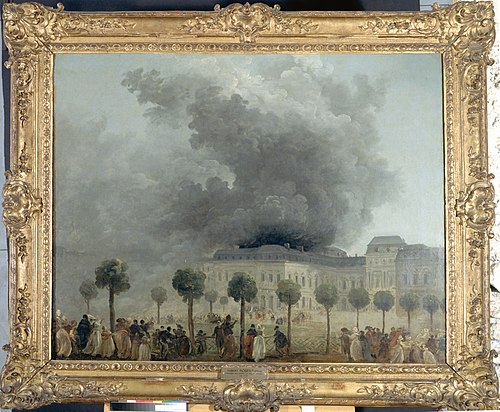 L'incendie de l'Opéra, vu des jardins du Palais-Royal, le 8 juin 1781, 1781, Hubert Robert