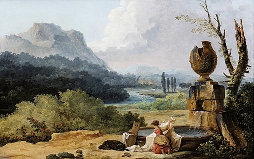 Washerwoman in a Landscape, , Hubert Robert