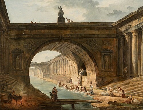 Capriccio with Washerwomen at a Canal, , Hubert Robert