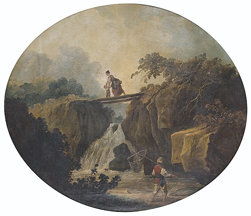Paysage de cascade avec un pont, , Hubert Robert