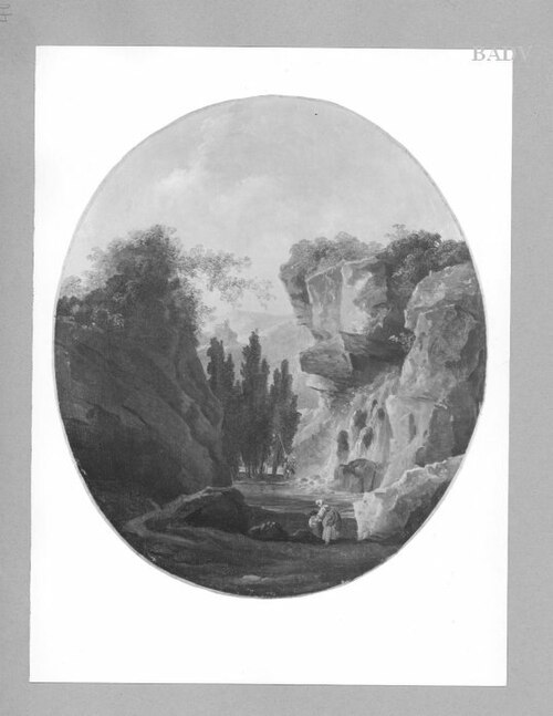 Landscape with rocks and waterfall, 1758, Hubert Robert